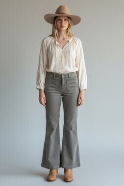 Womens Free People Boho Corduroy Western Flare Jeans Size 28   Gray